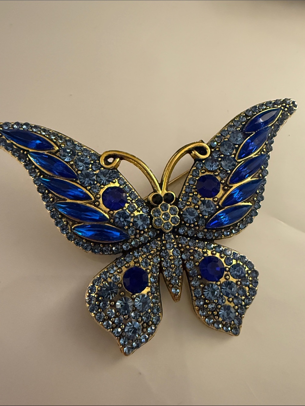 Gold-Tone Blue Crystal Butterfly Brooch - Women's Statement Pin